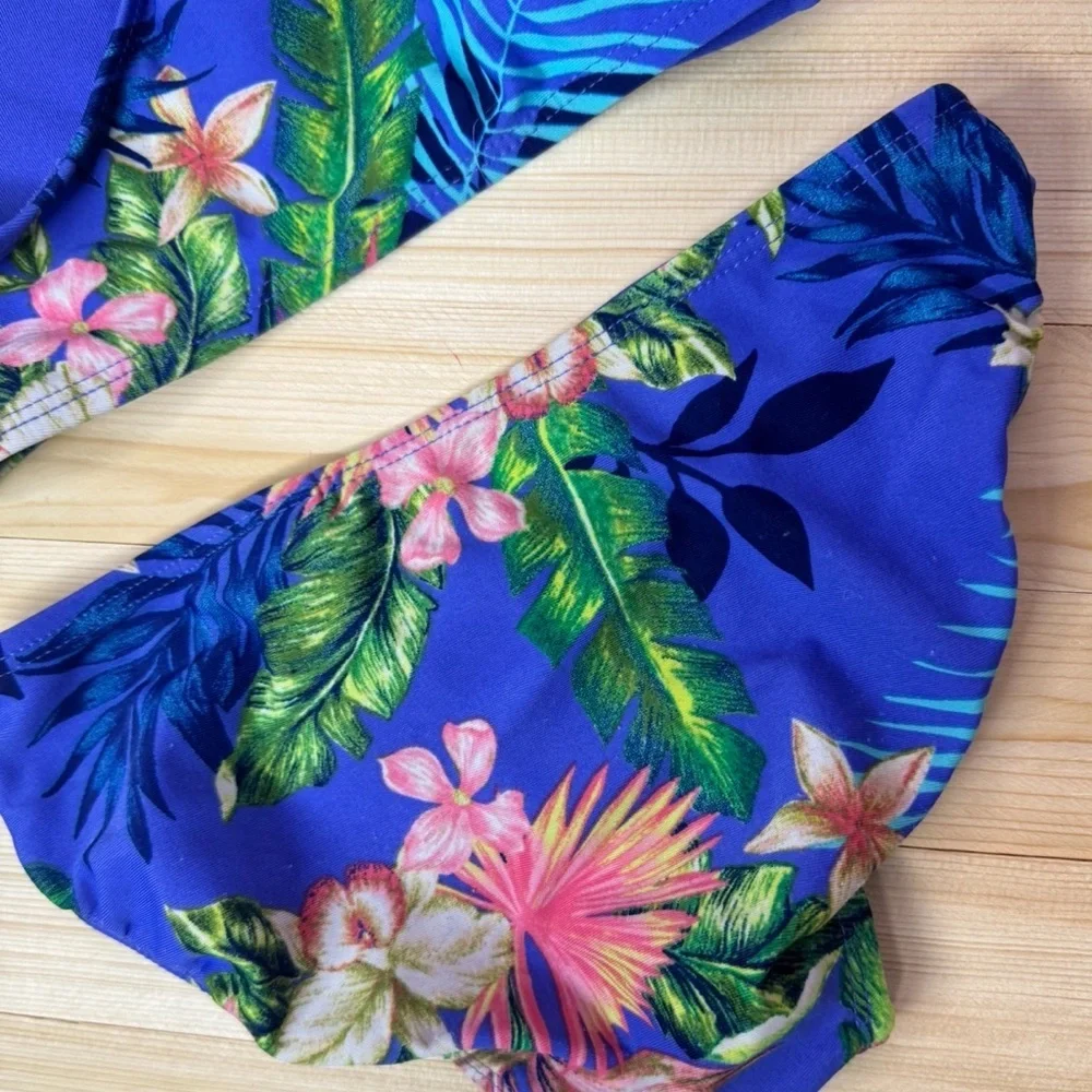GAP Kids Tropical Floral Two Piece Swimsuit Bikini Blue Girls Size 4/5 XS Beach